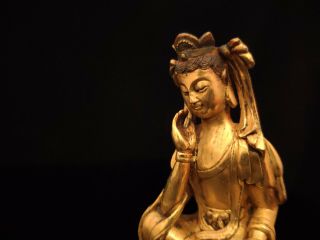 A Rare Chinese Antique Liao Dynasty Gilt Bronze Seated Pensive Bodhisattva 4