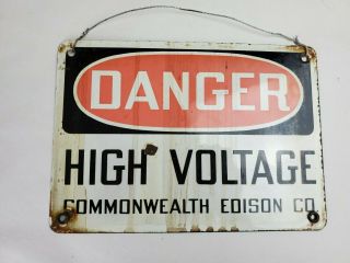 Vintage Porcelain " Danger High Voltage " Commonwealth Edison Co.  Sign