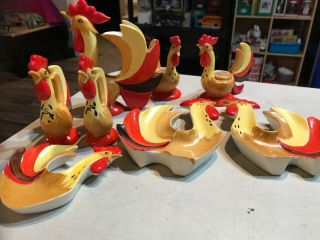 Vintage 1960’s Holt Howard Coq Rouge Rooster Chicken 8 Piece Set