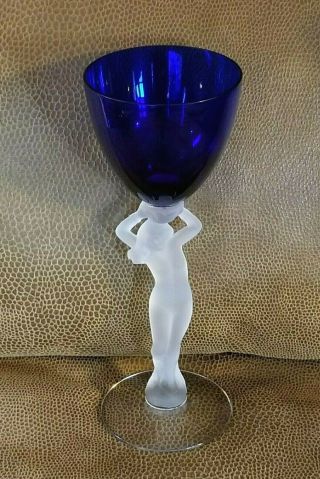 Vintage Cambridge Frosted Stem Nude Wine Glass Statuesque