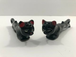 Vintage Japan Miniature Black Cats Ceramic Salt And Pepper Shakers