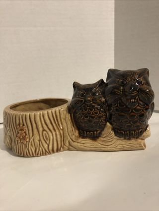 Vintage Handpainted Owl Ceramic Planter Owls On A Tree 1978 Mold Retro