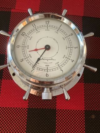 Vintage Airguide 7 Jewels 8 Day Nautical Ships Wheel Helmsman Clock Runs Vfc