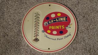 Vintage Ox - Line Paints Metal Tin Lithograph Advertising Thermometer One