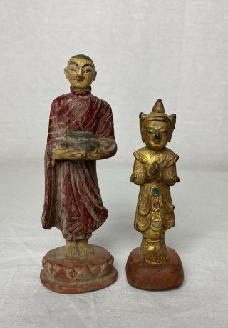 Antique Chinese Or Tibetan Carved Gilt Wood Figures