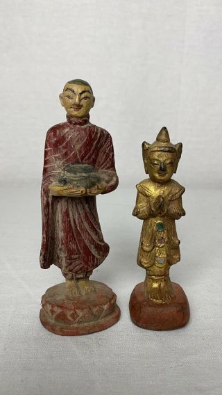 Antique Chinese Or Tibetan Carved Gilt Wood Figures 2