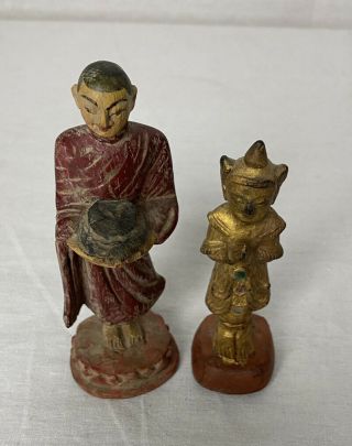 Antique Chinese Or Tibetan Carved Gilt Wood Figures 3