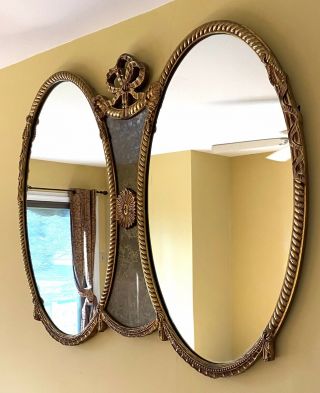 Vintage Large Ornate French Provincial Wall Mirror Gold Leaf Over Wood