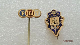 10k Gold Enameled Odd Fellows Lapel Pin & Flt Stick Pin