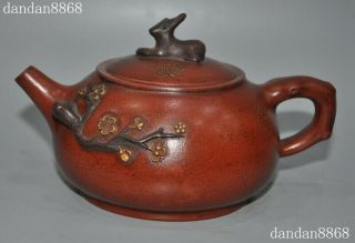 Old Chinese Yixing Zisha Pottery Carved Beast Plum Blossom Teapot Pot Tea Maker