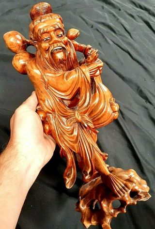 Antique Chinese Carved Hard Wood Figure Of Deity 1.  78 Kg 36.  5 Cm Tall