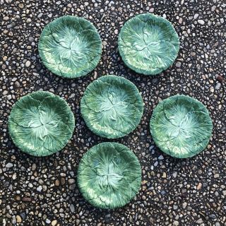 Vintage Set Of 6 Vietri Italy Majolica Green Cabbage Leaf Plates 6 3/4” Plates