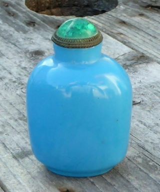 Antique Chinese Uncarved Turquoise Blue Peking Glass Snuff Bottle