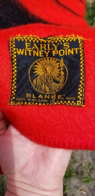 VINTAGE EARLY’S WITNEY POINT RED WOOL AND BLACK STRIPE FOUR POINTS BLANKET 76x84 2
