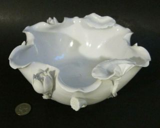 Antique Chinese Porcelain Dehua Blanc De Chine Lily Pad Lotus Bowl Qing Dynasty