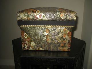 Gorgeous Fabric Covered Chabako Japanese Tea Caddy Box Tin Lined Black Swirl 83