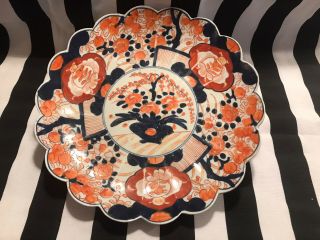 Antique Japanese Imari Hand Painted Scalloped Edge Plate 12”