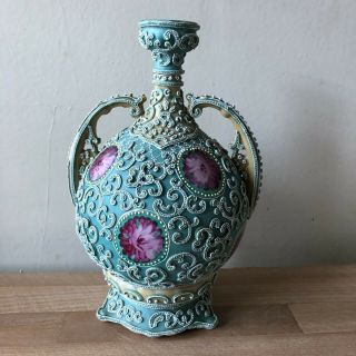 Antique Japanese Satsuma Moriage Vase Handpainted Nippon
