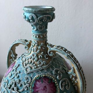 Antique Japanese Satsuma Moriage Vase Handpainted Nippon 2