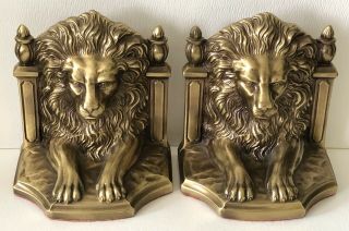 Vintage Pm Philadelphia Mfg Co.  Regal Lion Head Brass Finish Bookends 419b Pair