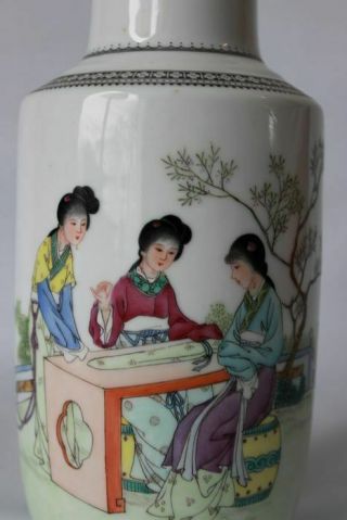 chinese vase republic period rouleau shaped signed marked famille rose pottery 2