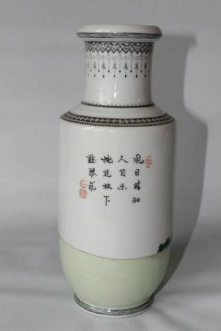 chinese vase republic period rouleau shaped signed marked famille rose pottery 3