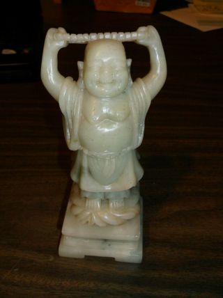 Vintage Chinese Hand Carved 6 " Tall Happy Buddha On Base