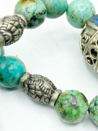 Vtg Chinese Turquoise Bead Necklace Sterling Clasp 2