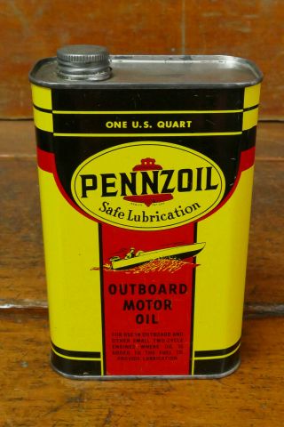 Vintage Pennzoil Outboard Marine Boat Motor Oil One Quart Metal Oil Can