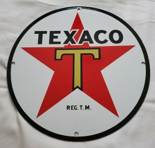 Vintage Texaco Petroleum Products 11 3/4 " Porcelain Metal Gasoline & Oil Sign