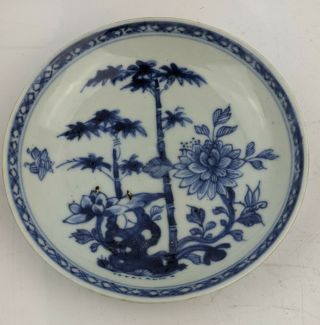 Chinese Antique 18th Century Blue & White Bamboo & Peony Saucer - Nanking Cargo
