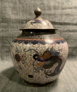 Antique Chinese Clossonie 5 Claw Dragon Pot And Cover