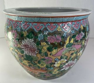 Chinese Porcelain Fish Bowl,  Planter,  Koi Fish Cachepot Jardiniere 6.  75”x 8.  75”w