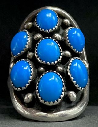 Vintage Navajo Sterling Silver Sleeping Beauty Turquoise Saddle Cluster Ring