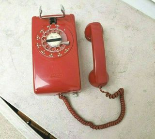Vintage 1964 Red Rotary Wall Phone by Western Electric for Bell Systems 2