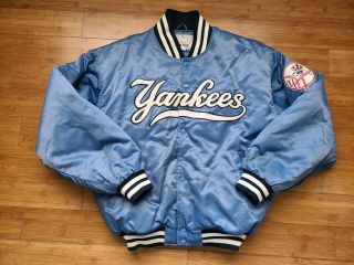 Vintage Mens Starter York Yankees Satin Jacket Size Xl - Baby Blue