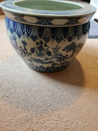 Chinese Blue White Porcelain Jardiniere Fishbowl Planter.  Unknown Age Or Maker