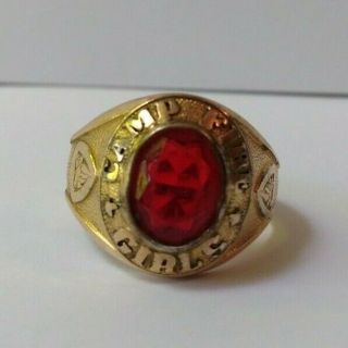 Vintage C&c 10k Gold Fill Red Faceted Glass Camp Fire Girls Adjustable Ring