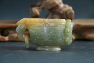 Chinese Antique Ancient Civilizati Carved Jade Dragon Pen Wash Wine Glass Statue