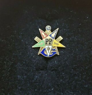 Vintage Masonic Order Of Eastern Star 14k Gold Enamel Lapel Pin Pp G Screw Back