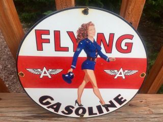 Vintage Flying A Gasoline Heavy Porcelain Sign 12” Gas & Oil Sign