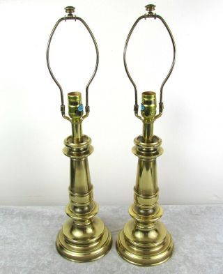 Vintage Stiffel Heavy Brass Table Lamp Pair - 24 " To Finial - Candle Stick Style
