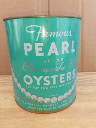 Vintage Chesapeake Bay Famous Pearl Brand 1 Gallon Oyster Tin Can