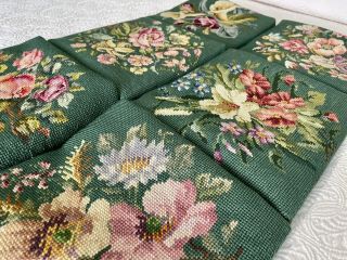 Set Of 6 Vintage Bucilla Floral Needlepoint Chair Pad Seat Covers