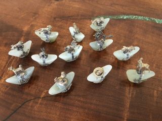 12 Old Chinese Celadon Jade Dragon Asian Figurine Silver Figural Mini Zodiac Set