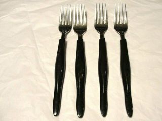 4 Vintage Cutco Salad Forks Black Dark Handles 7 1/2 "