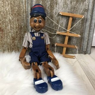 Vintage Wooden Pinocchio Marionette Puppet Doll Approx 18 " Tall Hand Carved
