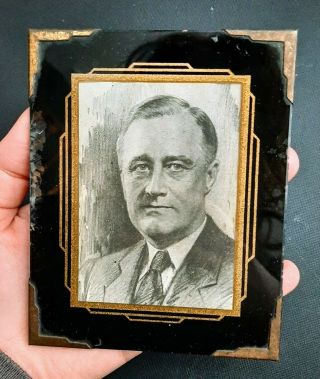Vintage Framed Portrait Print Of President Franklin D Roosevelt Fdr