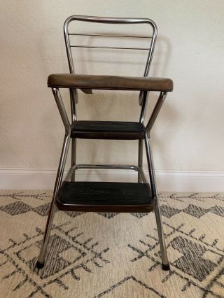 Vintage Retro Mid Century Modern Cosco Kitchen Chair Step Stool Vinyl Seat