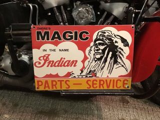 Vintage Porcelain Large 1940s Indian Motorcycle Dealers Sign Chief Harley Scout